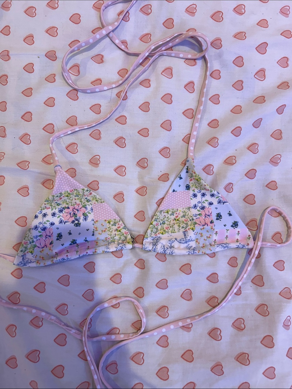 edikted Pink Floral Patchwork Triangle Bikini Top xs